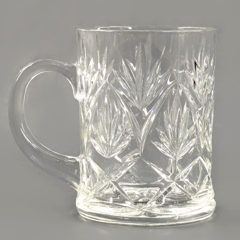 Vintage Clear Pressed Glass Wheat Diamond Pattern Beer Mug Tankard 4.5in